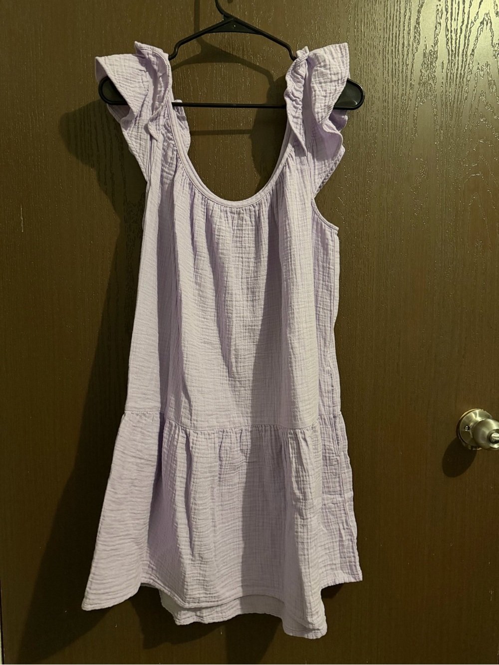 GAP Crinkle Gauze Flutter Sleeve Mini Dress Lavender Purple Size L W/Pockets